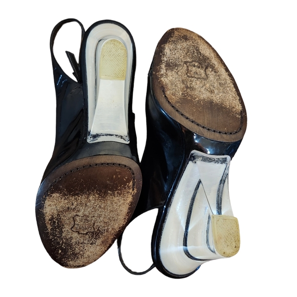 Stuart Weitzman Slingback Patent Leather Lucite Wedge Shoes Size 9 - Picture 9 of 12